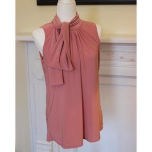 Blush pink sleeveless blouse with tie-neck